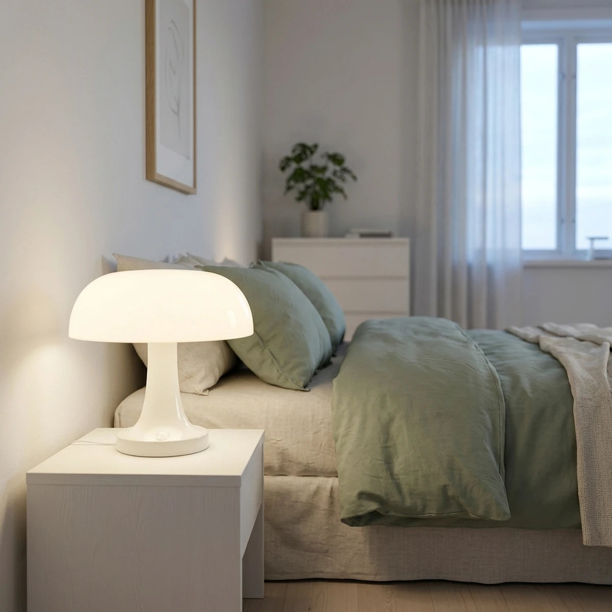 AuraGlow Retro Mushroom Table Lamp, Mid-Century Cordless LED Nightstand Light