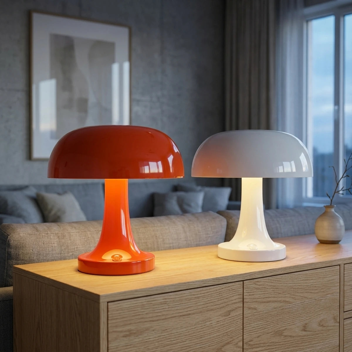 AuraGlow Retro Mushroom Table Lamp, Mid-Century Cordless LED Nightstand Light