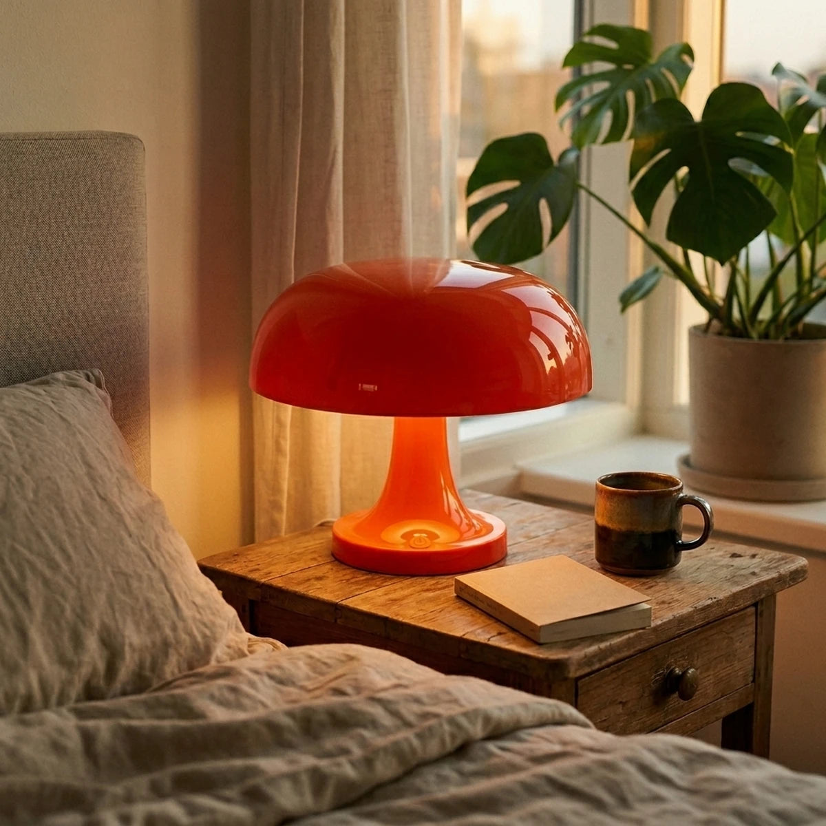 AuraGlow Retro Mushroom Table Lamp, Mid-Century Cordless LED Nightstand Light