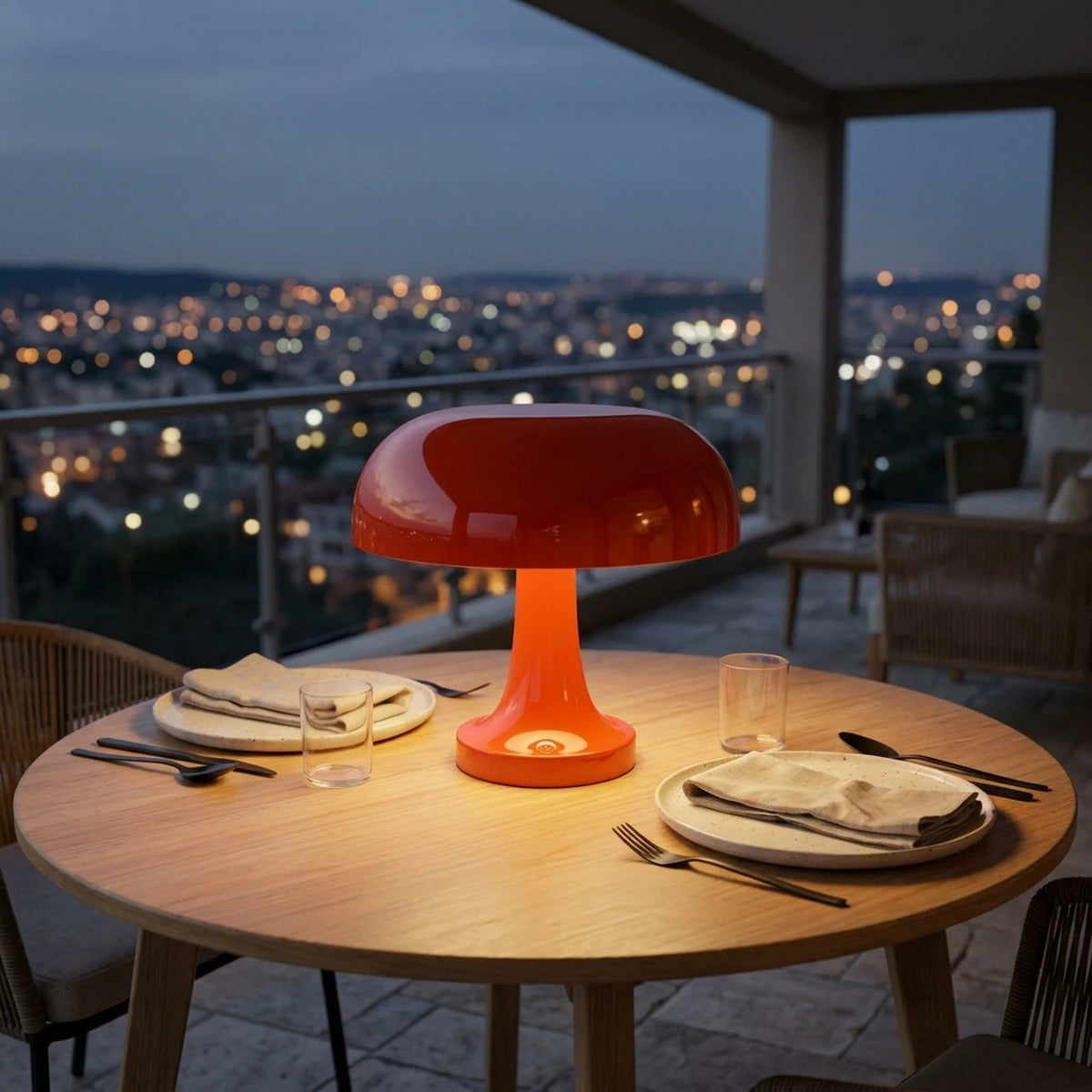 AuraGlow Retro Mushroom Table Lamp, Mid-Century Cordless LED Nightstand Light